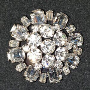 Magnificent Vintage WEISS Emerald Cut & Round White Rhinestone Statement Brooch